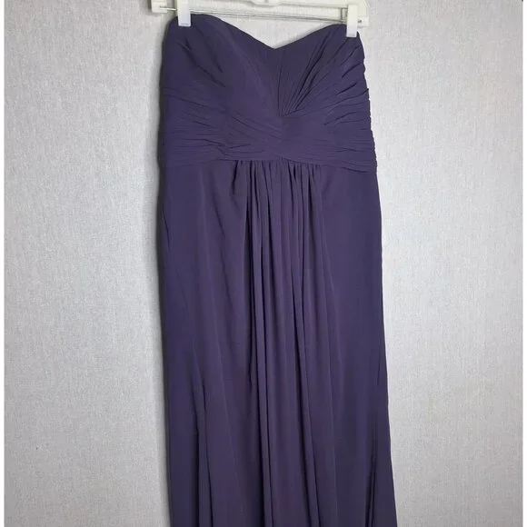 💙 David's Bridal Plum Chiffon Strapless Maxi Dress Size 12 Formal, bridesmaid, - Picture 4 of 8